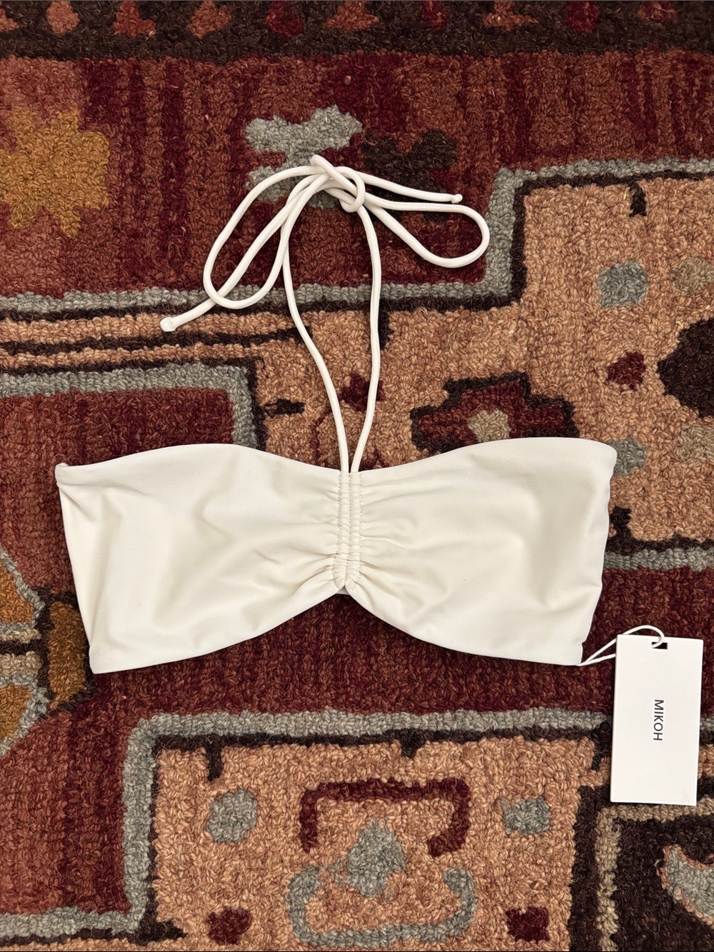 Mikoh Cream Ruched Bandeau Swim Top with Halter Tie
